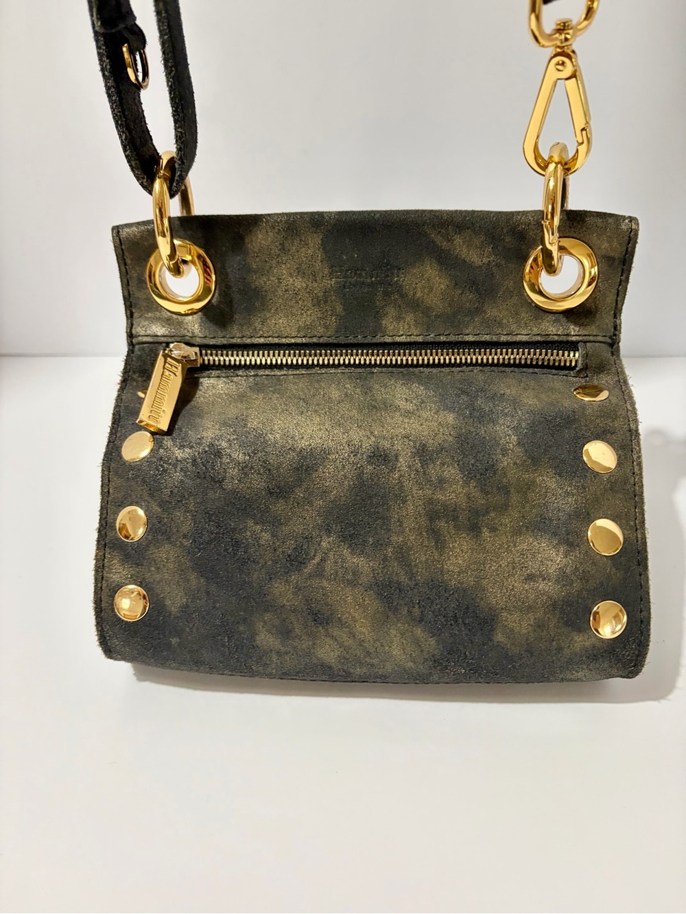 Hammitt Blue And Gold distressed Pewter Small Tony Crossbody with Gold Hardware